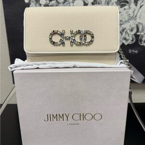 Jimmy Choo kalina ecru canvas bag.